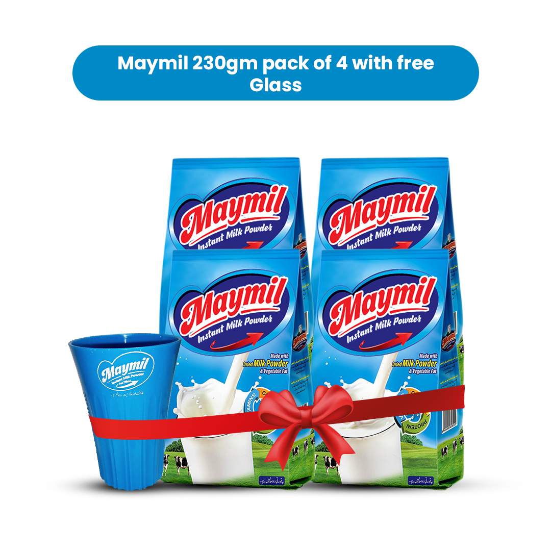 Maymil Milk Powder 230gm 4 Pcs Bundle with Free Glass