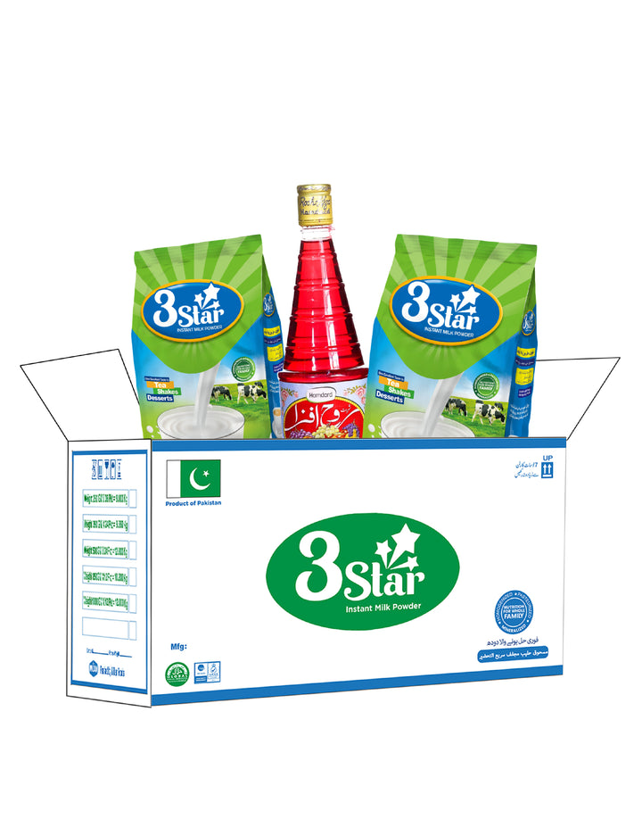 3 Star Milk Powder 850gm Carton 12 Pcs with Free Rooh Afza 800ml