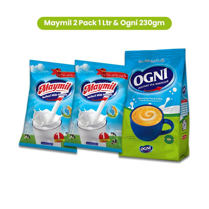 Maymil Liter Pack of 2 & Ogni Instant Tea Whitener 230gm 1 Pack